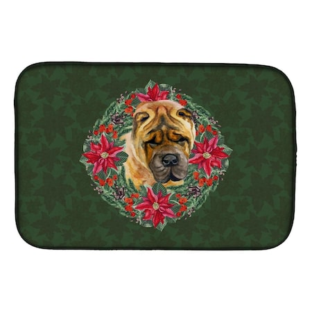 Carolines Treasures Shar Pei Poinsetta Wreath Dish Drying Mat CK1527DDM